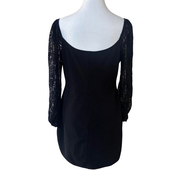 BEBE BLACK LACE SLEEVE MINI SQUARE NECK DRESS SIZE LARGE. - Picture 8 of 9